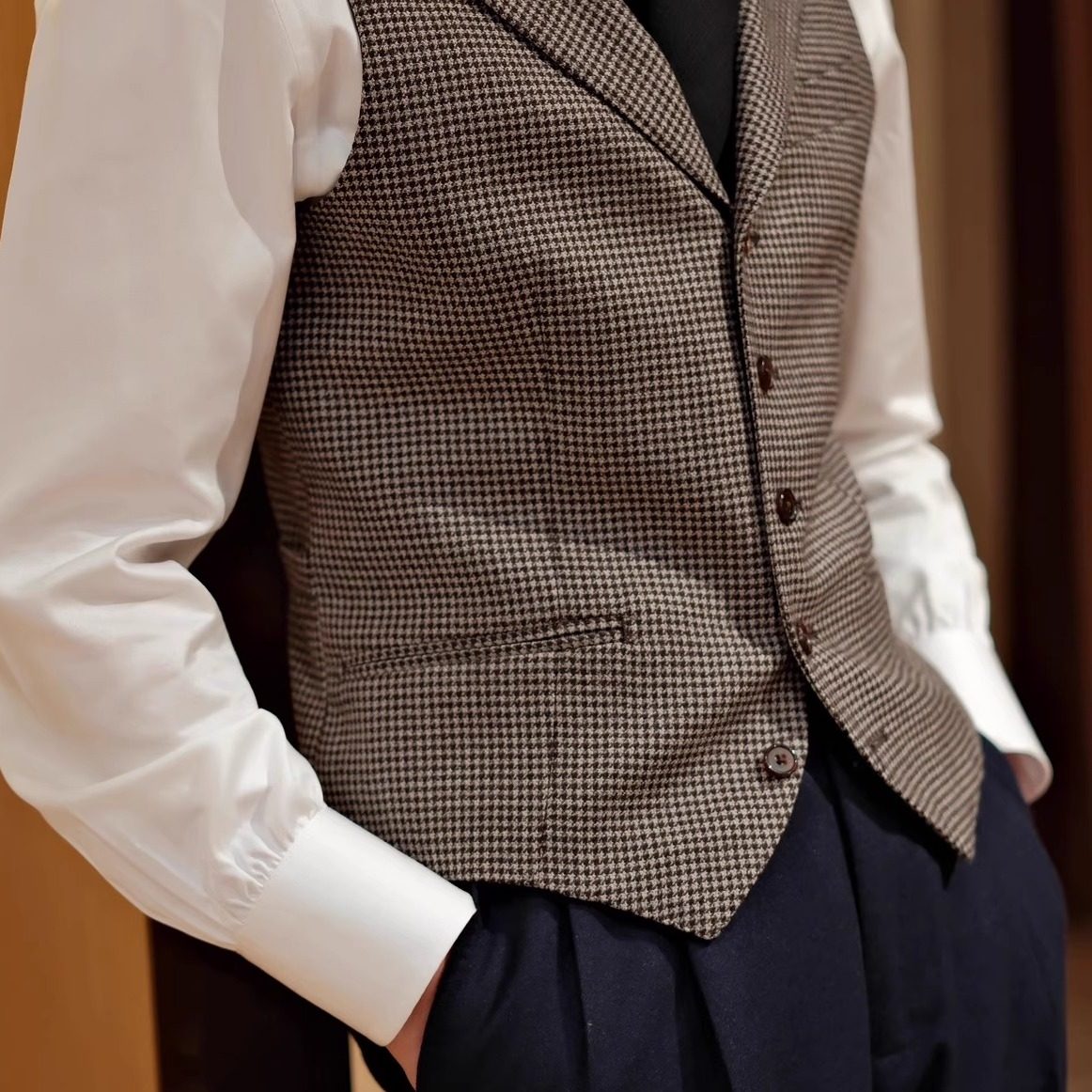 SEEKMITED千鸟纹单排扣羊毛西装马甲商务通勤平驳领内搭马甲,淘宝优惠券,粉丝福利购,淘宝优惠卷