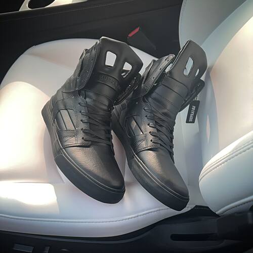 Supra Skytop2Ⅱ代全黑皱褶纹牛皮黑武士高街高帮男板鞋比伯同款 - 图3
