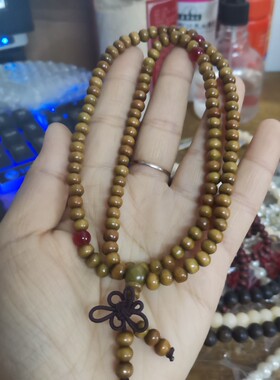 木制菩提绿檀石榴石毛衣链