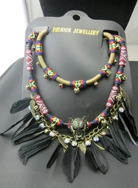 波西米亚风紫色羽毛大气夸张项链