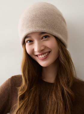 100%纯山羊绒双层针织帽女