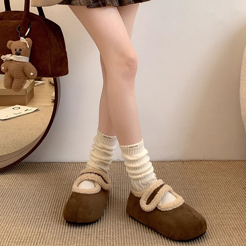 魔术贴平底中口勃肯鞋棉鞋女款2025新款冬季加绒玛丽珍毛毛女鞋子 - 图2