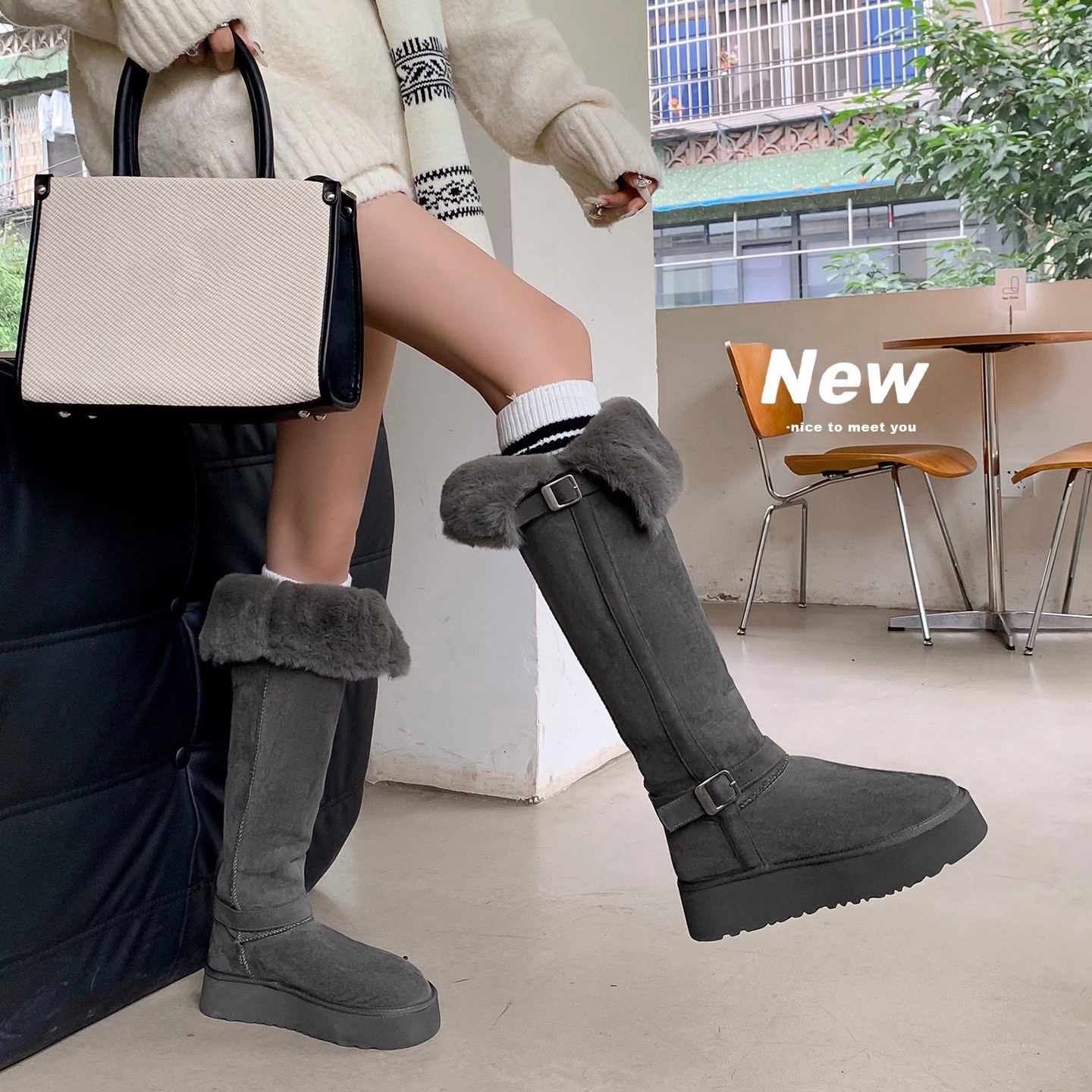 超高筒雪地靴女2025冬季新款加绒加厚防滑长筒厚底过膝雪地棉女靴 - 图2
