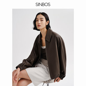 SINBOS云浮金山2.0 真皮皮衣女飞行夹克鹅绒羽绒服秋冬加厚短外套