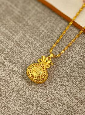 镂空福袋吊坠项链女时尚新中式高级感气质轻奢钱袋福运吊坠锁骨链