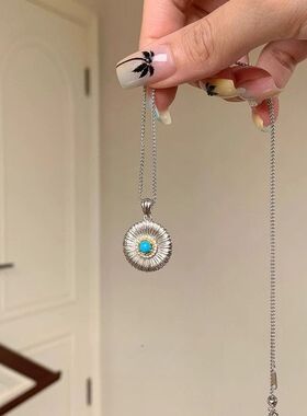 925纯银绿松雏菊银拉丝项链女夏季新款花朵锁骨链高级感配饰品