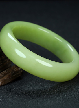 天然新疆和田玉若羌黄口鸡油黄宽版手镯高品福镯61口