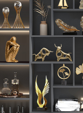 欧式轻奢艺术别墅餐厅装饰品办公室酒柜摆件套装高档书柜客厅