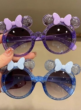 可爱蝴蝶结墨镜防紫外线眼镜星光太阳镜女童时尚炫彩星点儿童造型