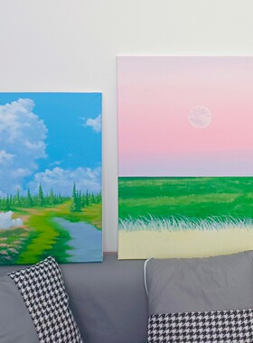 北欧卧室摆画治愈客厅艺术挂画高级玄关现代装饰画风景简约壁画