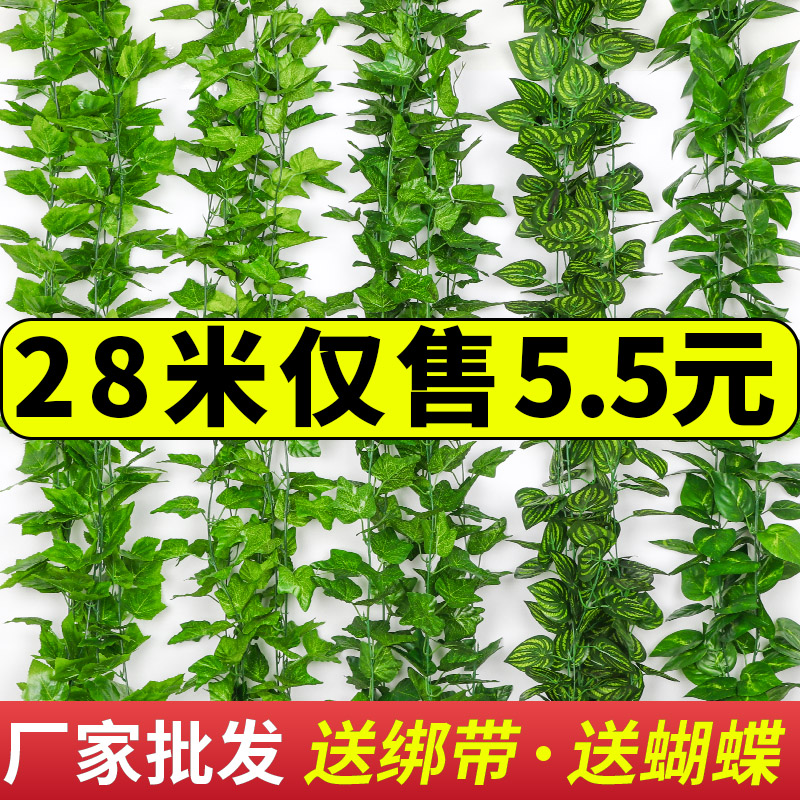 仿真葡萄叶假花藤条藤蔓植物树叶绿叶水管道吊顶装饰塑料绿萝叶子 - 图0