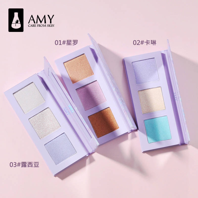 amy安美化妆品旗舰店安美三色高光粉饼鼻影V脸修容盘阴影提亮立体初学者3