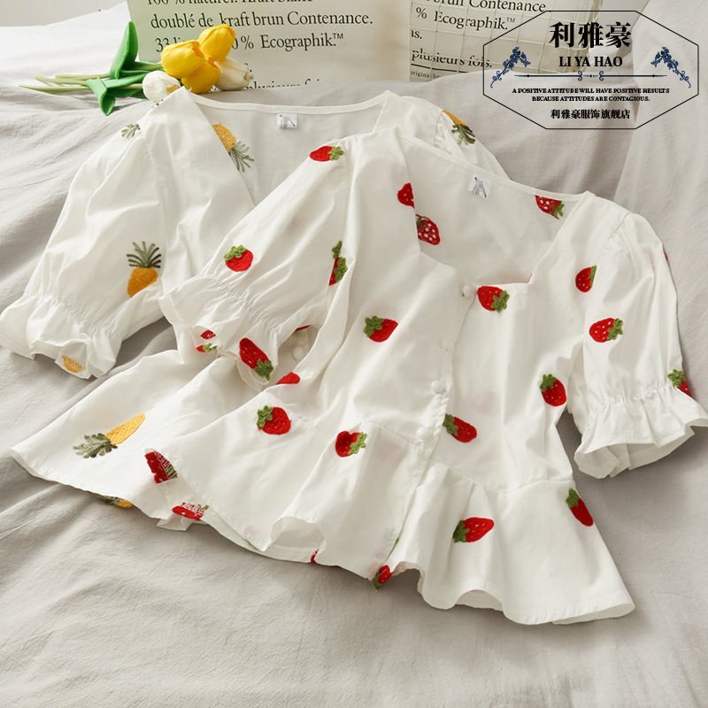 2020夏季新款裙摆小甜美风草莓衬衫 利雅豪服饰衬衫