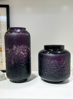 现代简约高端手工雕刻琉璃花瓶客厅插花装饰摆件家居高级玻璃花器