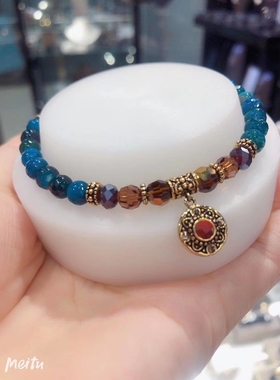 韩国东大门18k金天然原石手链