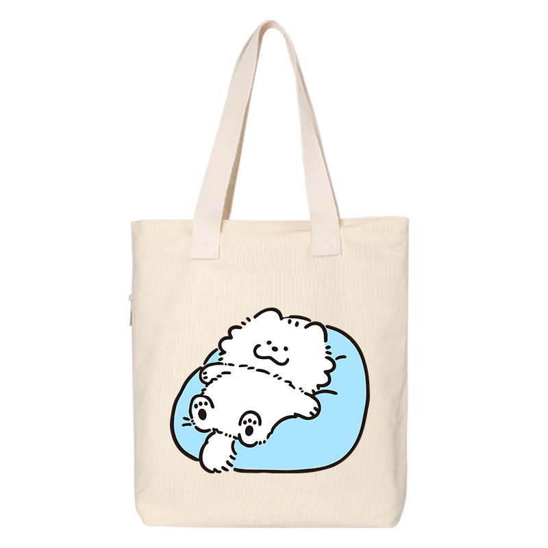 猫猫狗狗图案可爱躺平卡通背包帆布包单肩包斜跨手提包托特包女,淘宝优惠券,粉丝福利购,淘宝优惠卷