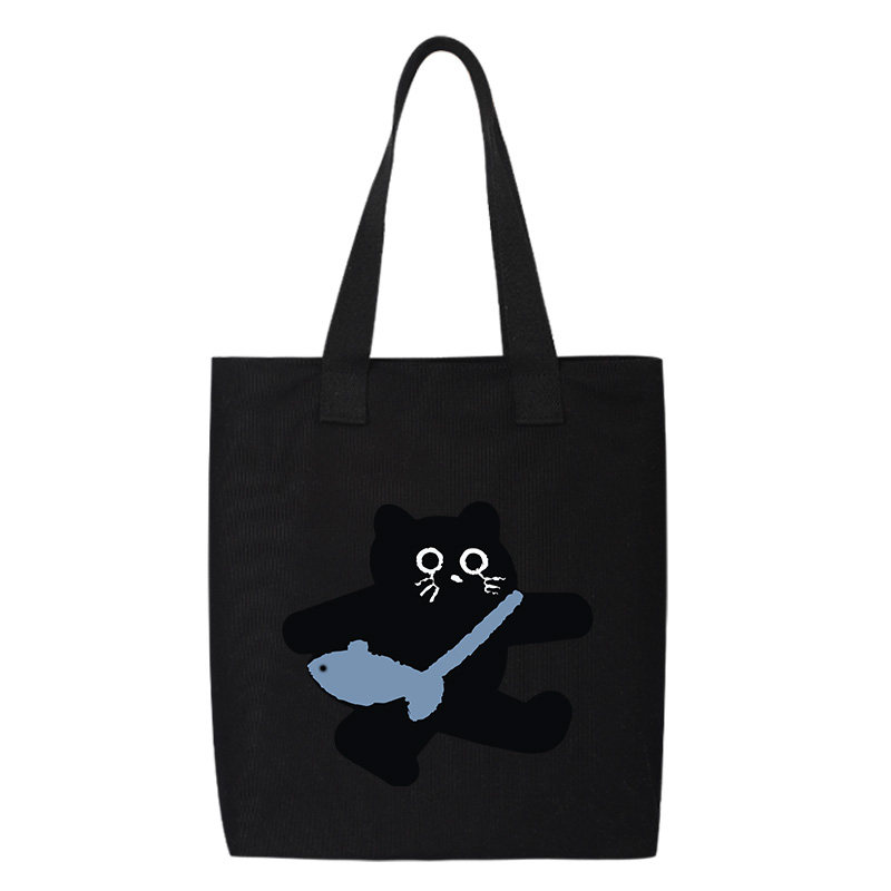 秀洛卡通小黑猫鱼包包通勤托特包单肩包休闲帆布包袋女背包手提袋,淘宝优惠券,粉丝福利购,淘宝优惠卷