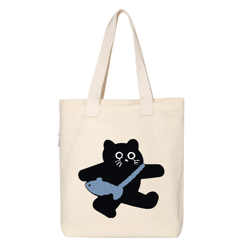 秀洛卡通小黑猫鱼包包通勤托特包单肩包休闲帆布包袋女背包手提袋,淘宝优惠券,粉丝福利购,淘宝优惠卷