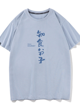秀洛干饭人知食分子夏季男士t恤打底衫短袖宽松半袖纯棉潮流圆领