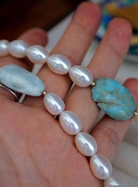 原创小众高级感轻复古质感天然海文石淡水珍珠项链