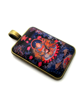 YC2323古青铜藏地东方持国天王唐卡合金佛牌吊坠法会结缘饰品挂牌