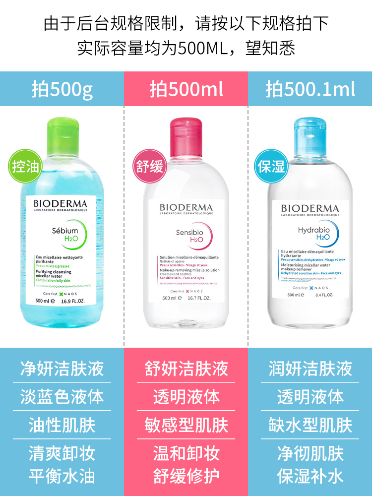 Bioderma贝德玛卸妆水女瓶按压敏感肌温和面部深层清洁眼唇三合一 - 图0