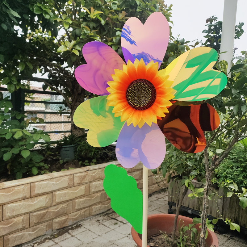 炫彩彩色向日葵风车儿童手持装饰木杆炫彩旋转户外花园布置幼儿园