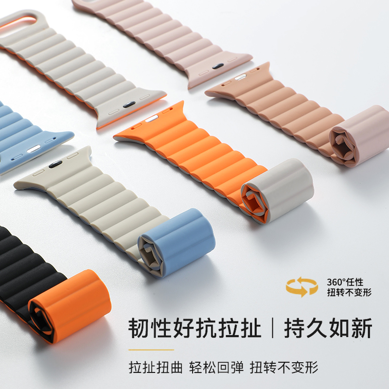 【官方款】适用apple watch8表带苹果手表s9代iwatch7/6/5/se/4/3/2/1硅胶双色创意运动磁吸男女新款Ultra2代 - 图3