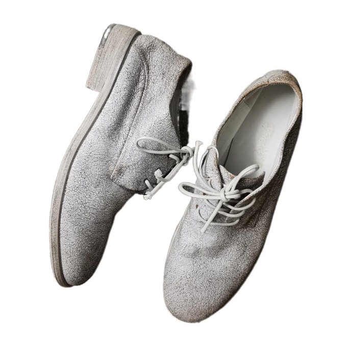 德国采购Marsell白色做旧软面皮复古平底中性圆头单皮鞋德比鞋 - 图3