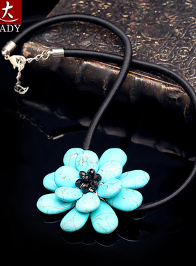 伶达饰品复古民族风项链锁骨链仿松石衣服挂饰颈链