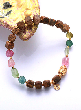 LINGLADY木质彩色水晶珠手链女复古文玩手串饰品