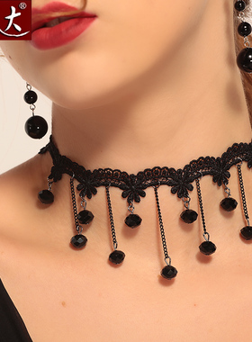 清新学生百搭黑色流苏配饰项链