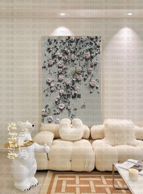原创纯手绘(开心花4)3d浮雕立体肌理花玄关客厅别墅玄关装饰挂画