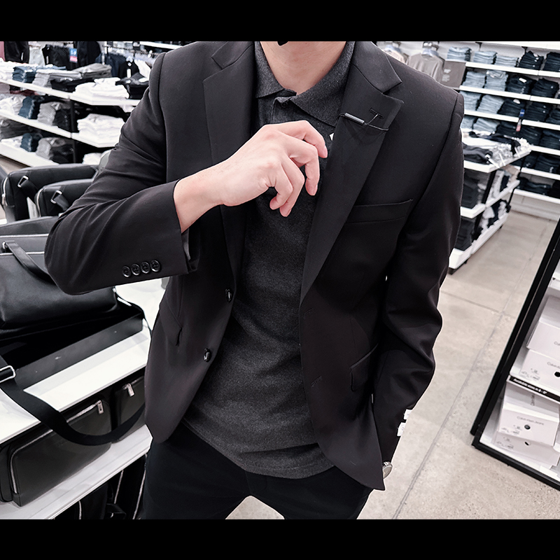 Calvin Klein CK男士高端抗皱修身商务休闲西装外套两粒扣CM8-6-图1