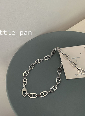 韩国ins极简重工日字925纯银项链