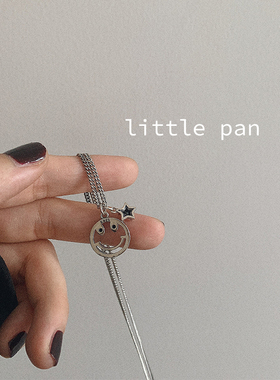 韩国ins笑脸星星牌925纯银女项链