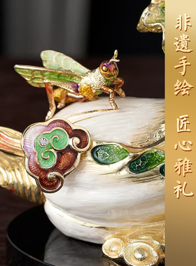 品粤【乔迁纪念】家居装饰翡翠百财珐琅工艺品玄关博古架桌面摆件