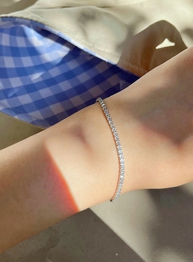 排钻网球手链欧美时尚高级感手饰品S925纯银满钻女网红百搭叠戴