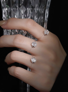 S925银透明鱼线戒指一克拉高碳钻
