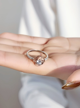 玫瑰造型小众时尚纯银求婚戒女