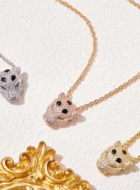 镀金女男猎豹子豹头项链潮酷个性