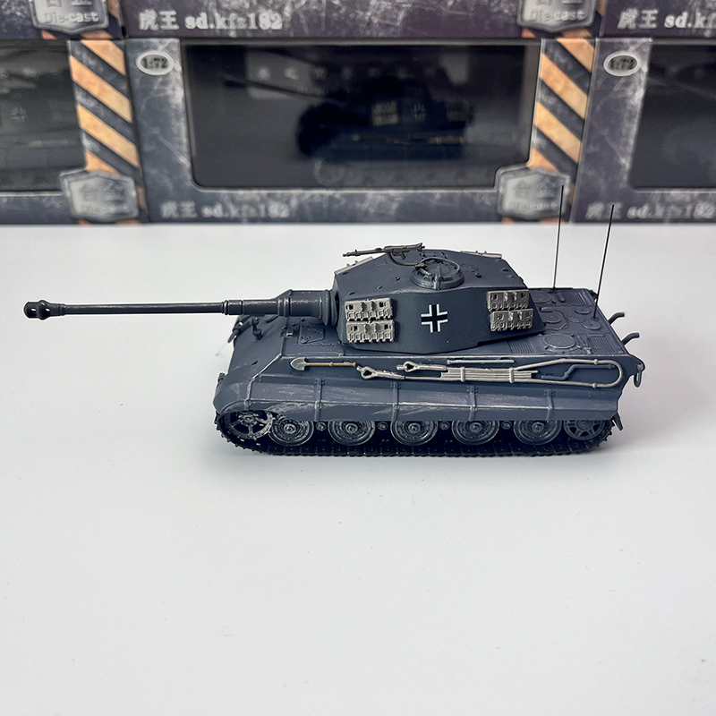 1/72德国虎王式坦克成品模型合金仿真摆件免胶分色旧化德国灰涂装 - 图0