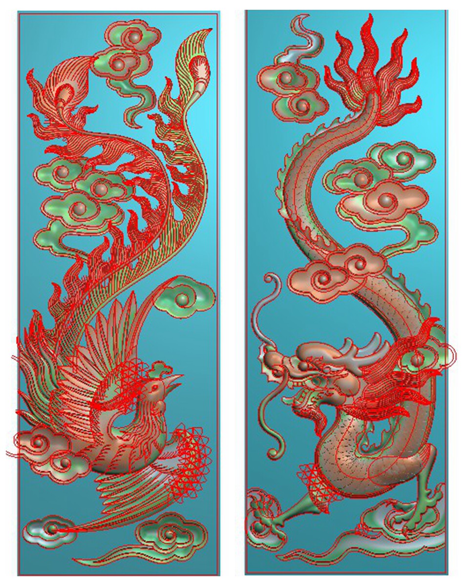 a1460祥云龙凤一对浮雕精雕jdp灰度bmp格式木雕石雕图