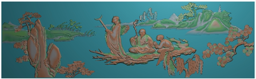 0464山水人物达摩渡江浮雕精雕JDP灰度BMP格式木雕图 - 图0