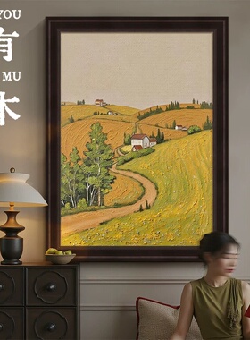 纯手绘中古侘寂风景油画
