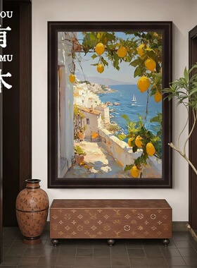 纯手绘法式复古海岸风景油画