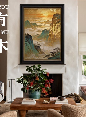 新中式日照金山纯手绘油画