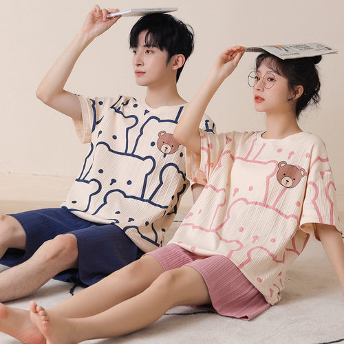 夏季情侣装睡衣女夏款女士短袖纯棉可爱男款夏天薄2025新款家居服 - 图0