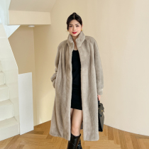 Winter new Hainen import Goose Down Purple Mark Water Mink Fur Fur Fur Coat With Female Mink Over Knee Whole Mink