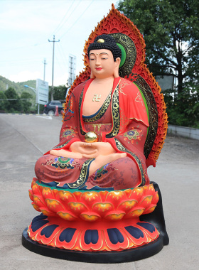 寺庙树脂带背光敦煌彩三宝佛
